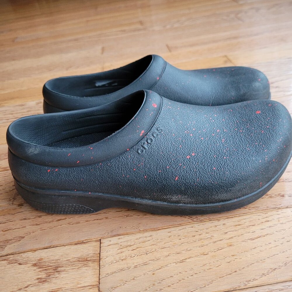 Halloween Crocs Clog On The Clock Work Slipon Food Service Shoe Red Splatter